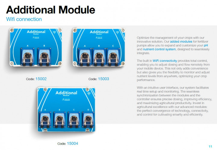 Module optionnel avec quatre pompes de dosage pour l'application d'engrais et de nutriments avec Wi-Fi