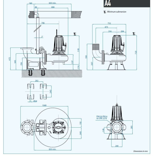 Submersible pump Dreno AT 150/4/173 C.256 with single channel open impeller