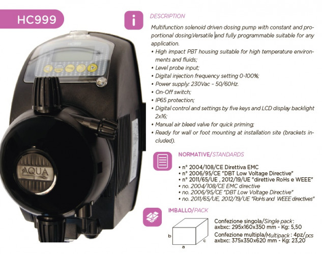 Dosing pump for pH level maintenance PDE HC999-PH/RX-4B 25-2.5/42-01 230V PVC-GL-DT