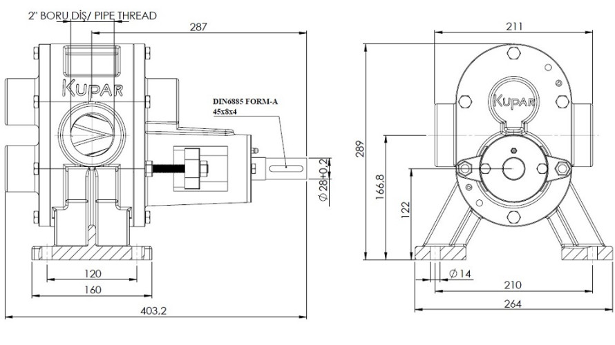 Kupar KHP Gear pump 2 Inch-C, AISI 316, 2-25 m3/h stainless