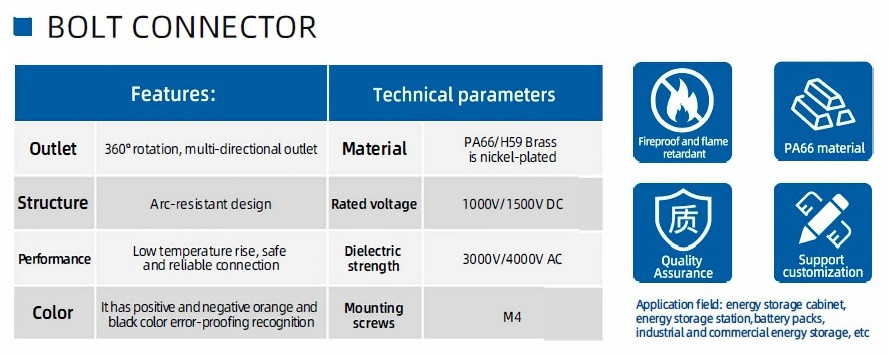 CN12-LSP400A-01-M, 400A, 1500V DC коннектор болтовое резьбовое отверстие, оранжевый