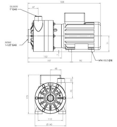 MV 100, PP, EPDM, B Bomba centrífuga horizontal
