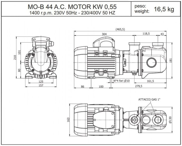 Винтовой насос из бронзы для морского сектора LIVERANI MO-B 44 TF 0,55 кВт, 1400 об/мин, 380В