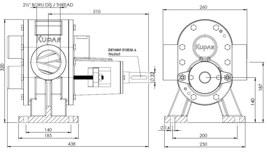 Bomba de engranajes para pintura Kupar KHP 2 1/2 pulgadas-B, Bronce, 3,5-35 m3/h