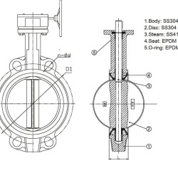 PN16 DN200 Butterfly valve, body and disc made of stainless steel AISI 304, seat EPDM