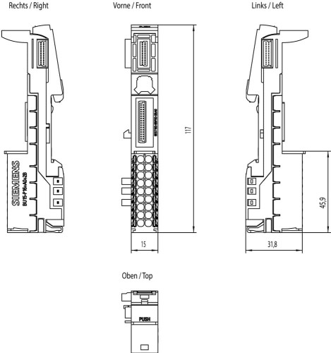 6ES7193-6BP00-0BA0, SIMATIC ET 200SP, базовий блок BU15-P16+A0+2B, BU тип A0