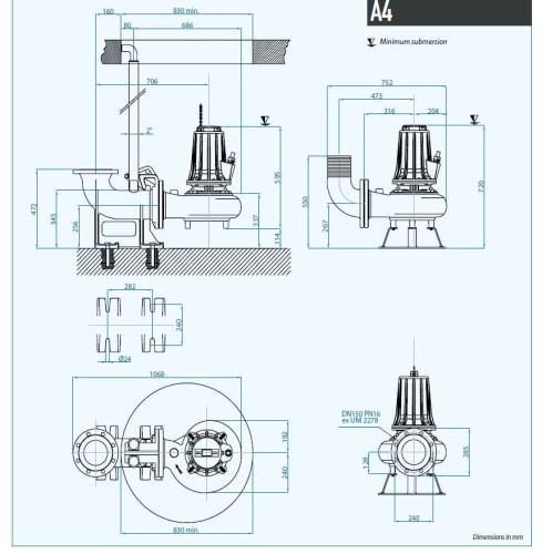Submersible pump Dreno AT 150/4/173 C.258 with single channel open impeller