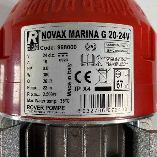 Pompe à engrenage alimentaire NOVAX MARINA G 20 24V