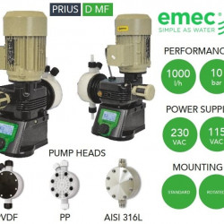 Мультифункціональний мембранний моторний дозуючий насос EMEC серії PRIUS D MF 12-1000 л/год, 10-5 бар