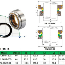 Sello mecánico de la bomba Flygt R-FL.58UR 60, C, TC/TC, VITON, 304