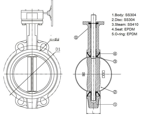 PN16 DN50 Butterfly valve, body and disc made of stainless steel AISI 304, seat EPDM