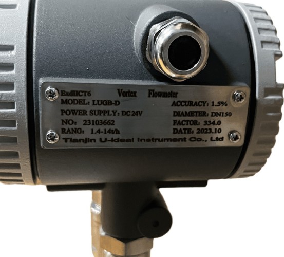 DN150 Dosificación de vapor de proceso, caudalímetro vortex de acero inoxid. LUGB-D PN16 RF brida DIN, 1,4-14 t/h, <1,6 MPa, <250°C, 4-20mA, ExdIIBT6