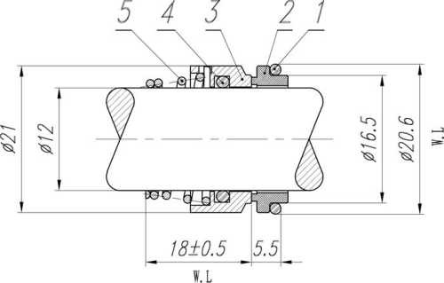 Single mechanical seal for Liverani pump, LOWARA R-BT-RN 12, SS/CAR, VITON, 304, T8RN