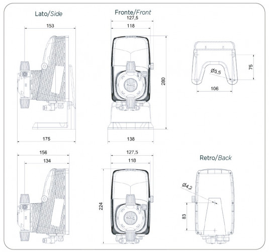 Pompa dozująca PDE HC151+ CST M70 240V PVDF-CE-VT, 1,8-14 l/h, 20-1 bar