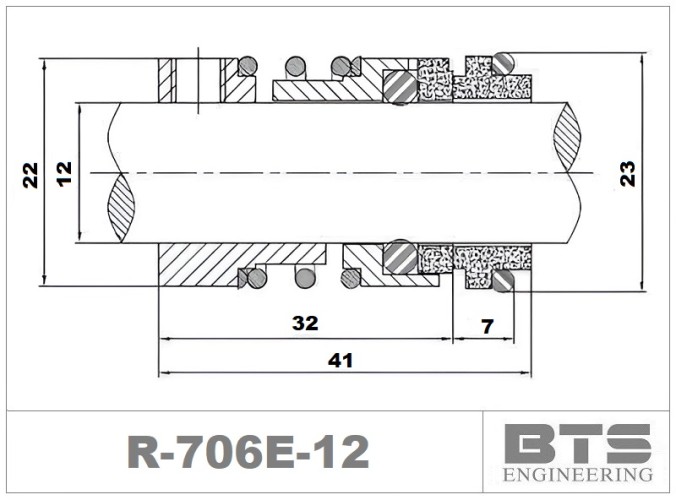 Торцевое механическое уплотнение R-706E 12, CAR/TC, VITON, 304