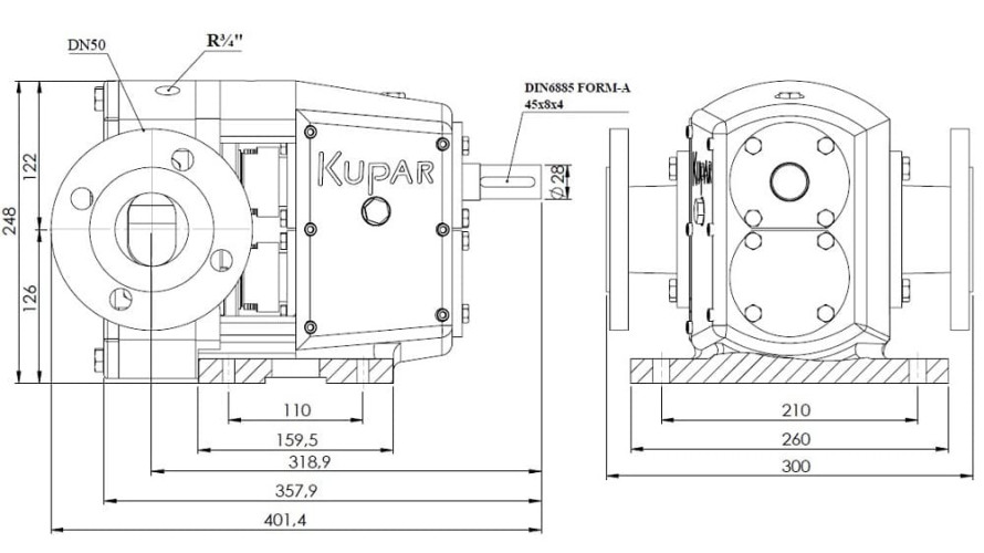 Bomba de levas Kupar KLP de 2 pulgadas, AISI 316 para detergentes, tensioactivos, glicerina