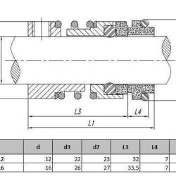 Торцеве механічне ущільнення R-706E 12, SIC/SIC, VITON, 304