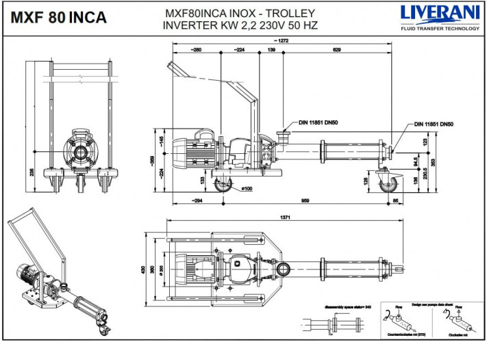 Винтовой насос для гидрофуза масла LIVERANI MXF80INCA TF 2,2 кВт 115-544 об/мин 380В AISI 316 с частотником, пультом дистанц.управл.(15 м), на тележке