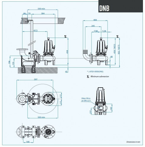 Submersible pump Dreno DNB 65-2/220 T with two-channel S-shaped flow impeller