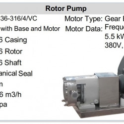 Nockenpumpe für viskose Flüssigkeiten LQ3A-36-316/4/VC, 3,8-7,6 m3/h, 0,3 MPa, 5,5 kW, 200-400 U/min, 380 V, 50 Hz, AISI 316