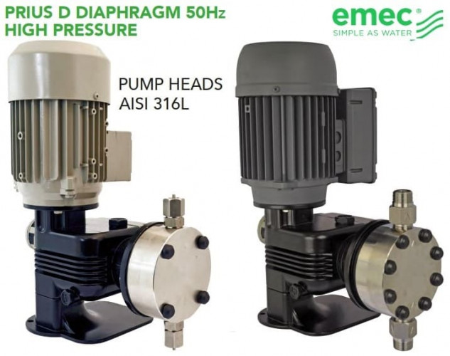 Pompe doseuse à moteur à membrane haute pression EMEC PRIUS série D 50 Hz AP Mono (monophasée) 1,5-170 l/h, 100-20 bar