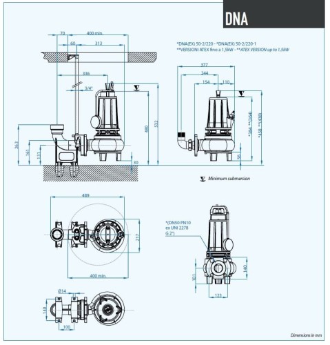 Погружной насос Dreno DNA-EX 50-2/110 T с вихревым рабочим колесом