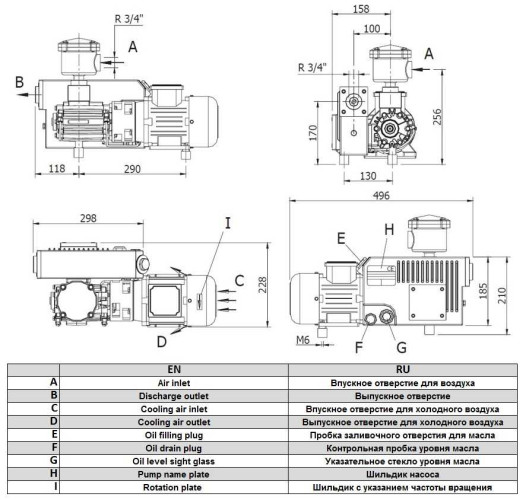 Вакуумний насос Zinisan ZYVP-016-M/0,37 масляний одноступеневий