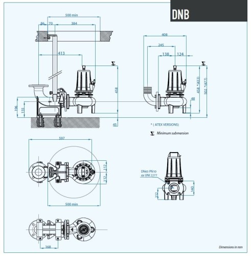 Tauchpumpe Dreno DNB 65-2/220-1 T mit S-förmigem zweikanaligem Laufrad