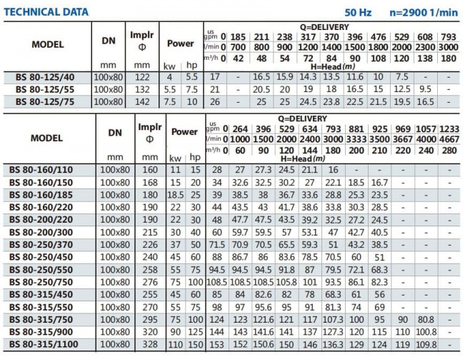 Консольний насос для іригації BS 80-315/900 (180/127,3), 90kW, 2900 без двигуна