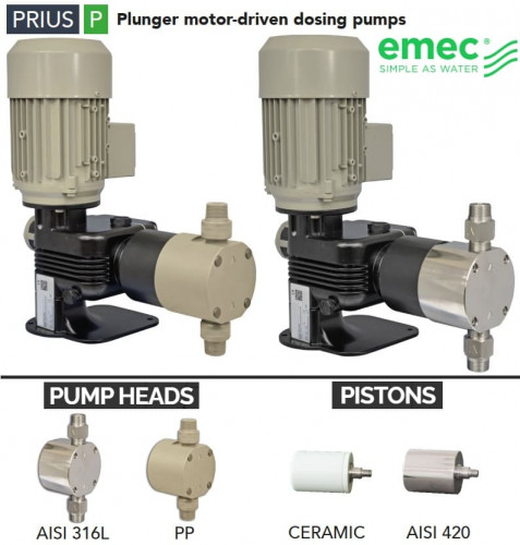Plunger motor dosing pump EMEC series PRIUS P 50 Hz 5-508 l/h, 10-7 bar