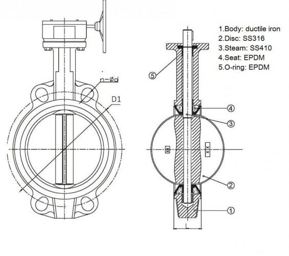 PN16 DN200 Butterfly valve, cast iron body, AISI 316 disc, Seat EPDM