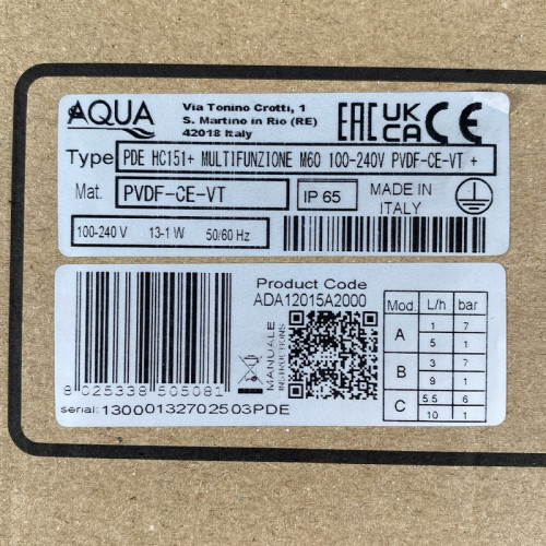 Dosing pump PDE HC151+ MULTIFUNCTION M60 240V PVDF-CE-VT + SHUKO PLUG, 1-10 l/h, 7-1 bar