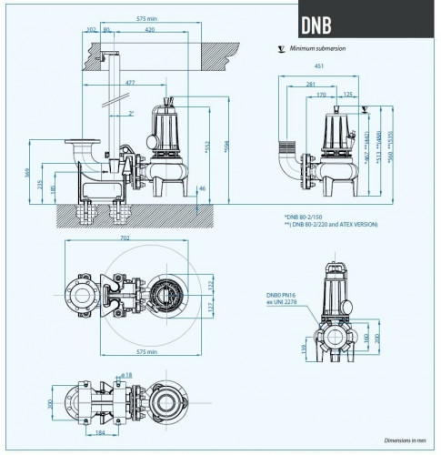 Submersible pump Dreno DNB 80-2/150 T with two-channel S-shaped impeller