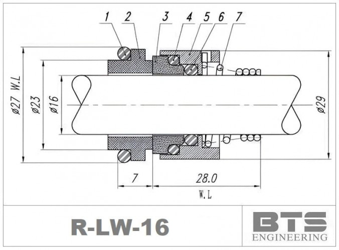 Joint d'arbre pour pompe Lowara R-LW 16, CAR/SIC, VITON, 304