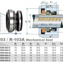 Уплотнение вала насоса торцевое R-103 14, CAR/CER, NBR, 304