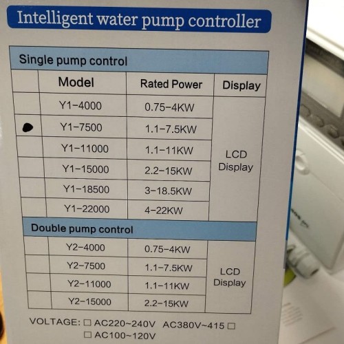 Sterownik pompy Y1-7500D, tworzywo ABS, 3-fazowy 380V-415V, 1,1-7,5 kW