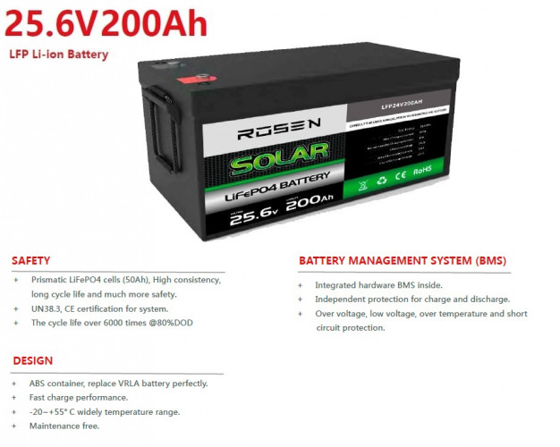 Batería de litio-hierro-fosfato (litio-ferro) 25,6V 200Ah LiFePO4, LFP de pie con células EVE 3,2V 100Ah LiFePO4 grado A