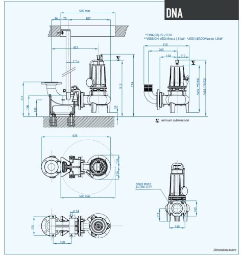 Погружний насос Dreno DNA-EX 65-2/150 T з вихровим робочим колесом