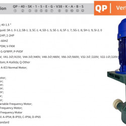Пластиковый насос для кислот QP-40SK-25EGV38KABS-3801, GFRPP, 245L/min, 16m, 1,5kW, 380V