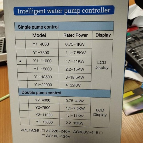 Pump Сontroller Y1-11000D, ABS plastic, 3-phase 380V-415V, 1,1-11kW