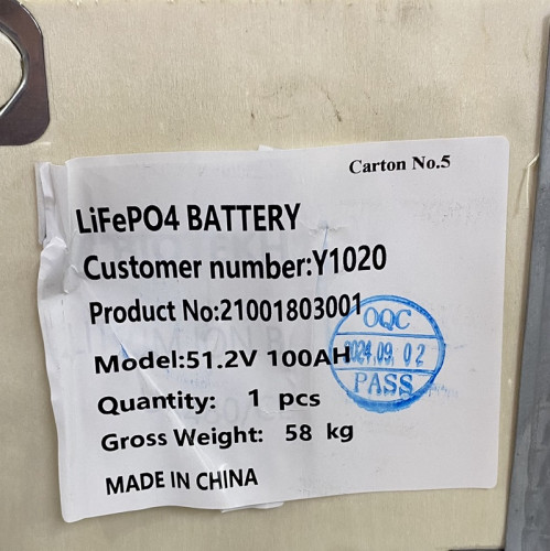 Batería de litio LiFePO4 de 51,2 V y 100 Ah, montada en bastidor LFP con células EVE LiFePO4 de 3,2 V y 100 Ah de grado A