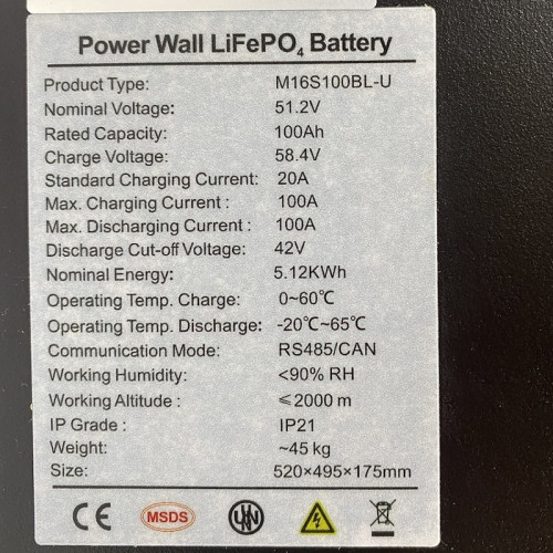 Batería de litio LiFePO4 de 51,2 V y 100 Ah, montada en bastidor LFP con células EVE LiFePO4 de 3,2 V y 100 Ah de grado A