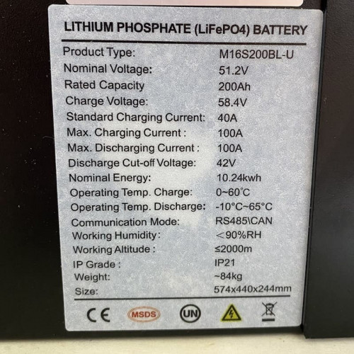 Batería de litio recargable para alimentación de reserva 51,2V 200Ah LiFePO4, células LFP EVE 3,2V 100Ah LiFePO4 grado A con certificado ROHS