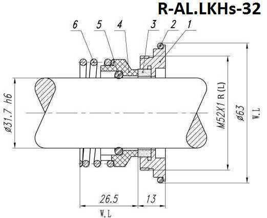 Mechanical seals Alfa Laval R-AL.LKHs 32, SIC/SIC, EPDM, 304