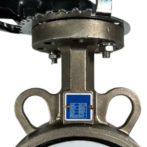 PN16 DN125 Затвор дисковий поворотний Батерфляй, корпус і диск з нержавіючої сталі AISI 304, Seat PTFE