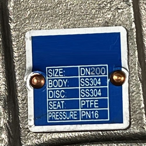 PN16 DN200 Zawór Motylkowy, korpus i tarcza wykonane ze stali nierdzewnej AISI 304, gniazdo PTFE