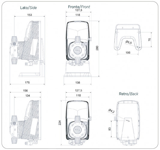 Дозуючий насос PDE HC151+ MULTIFUNCTION M80 240V PVDF-CE-VT + SHUKO PLUG, 4-20 л/год, 20-1 бар