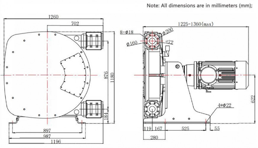 Industrial hose pump JXHIN-80-CI+Titanium-CSM-P, 24.5 m3/h, 11 kW, 16 bar, 380V