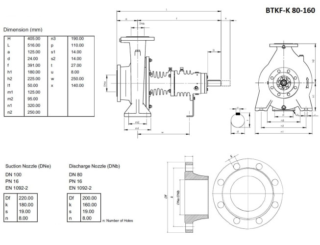 Pompe à huile chaude BTKF-K 80-160 (1500) sans moteur