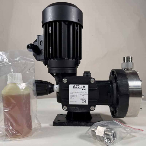 Bomba dosificadora de floculante con motor de membrana AQUA MSB, AISI 316L, 170 l/h, 8 bar, 0,18 kW, 380V